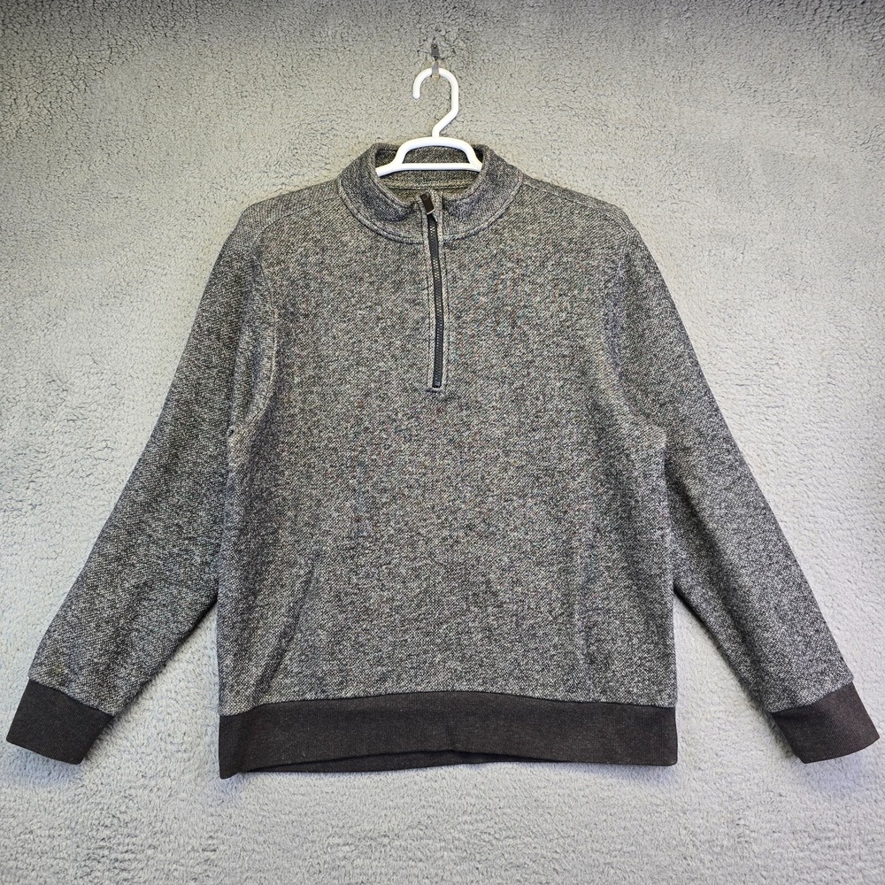 Outdoor Life Knit Sweater Men's XL Gray Stretchy Quarter Zip High Neck Preppy